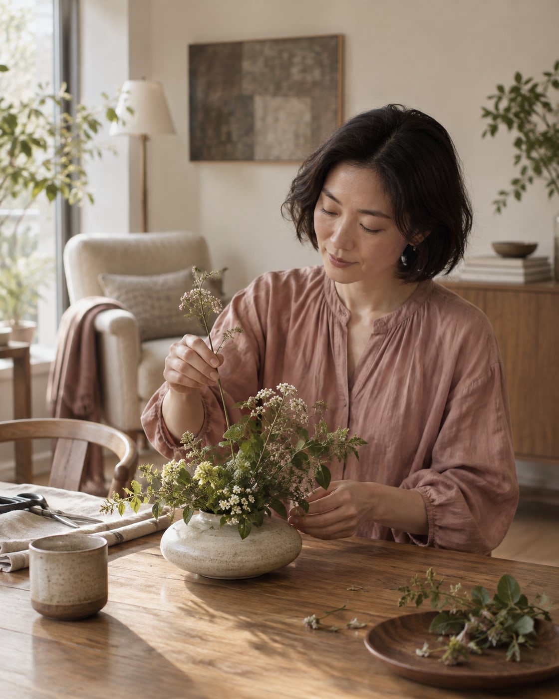在家的日光裡慢慢整理鮮花