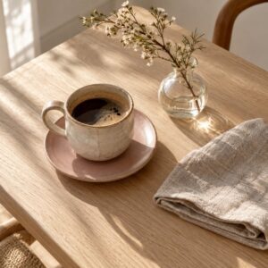 陶杯、玻璃與織品的生活角落